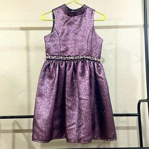 Zunie Sparkly Purple High Neck Jewel Belt Dress